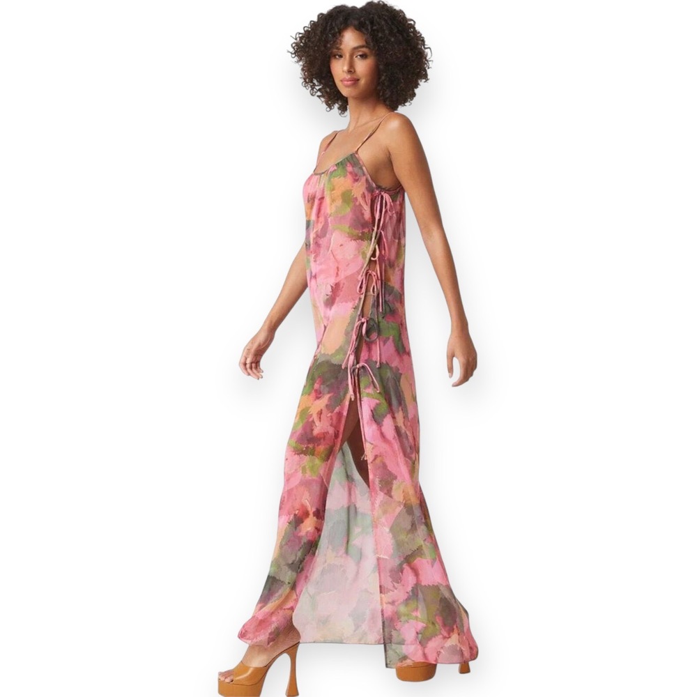 Misa Los Angeles Salome Long Top / Dress w Cutout Ties Floral Chiffon Size S NWT - Picture 2 of 8
